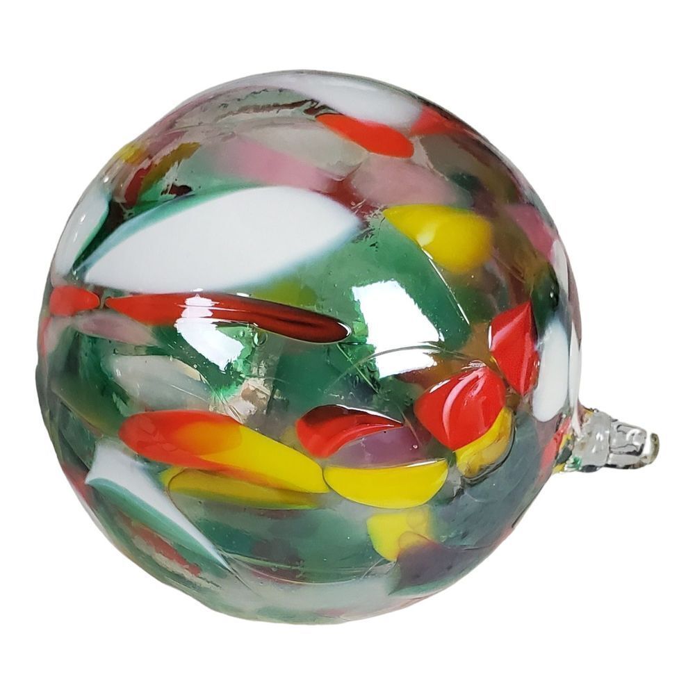 Glass Blown Ornament Christmas Tree Round Clear Red Green Decor Poland Handmade - Picture 7 of 9